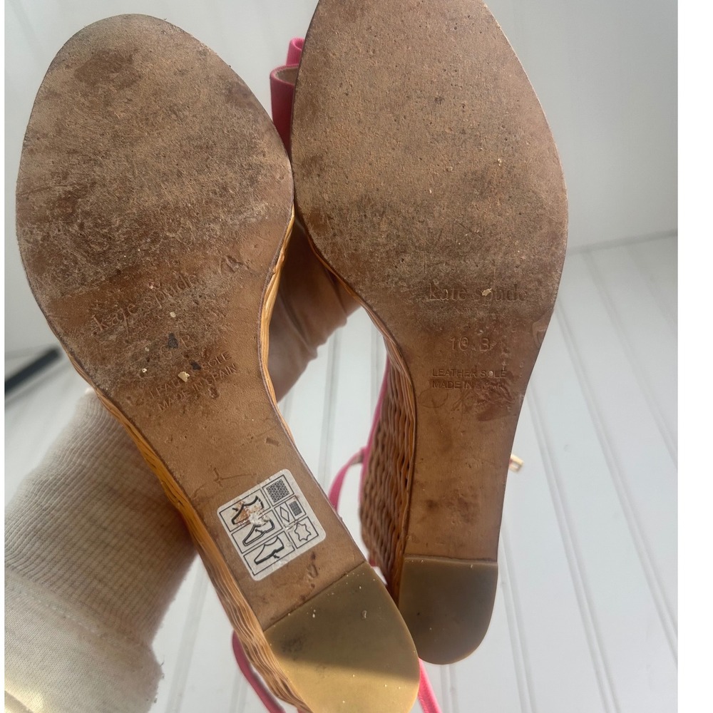 Kate Spade Vintage Y2K 2005 Pink Woven Espadrille Bow Wedges Women's Size 10 - Picture 10 of 11